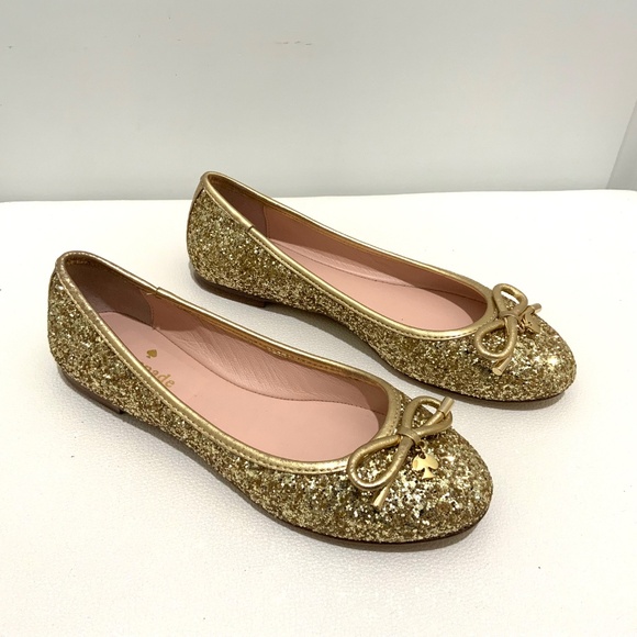 Kate Spade Willa Gold Glitter Ballet Flats Comfort Round‑Toe Designer Shoes 5 - Picture 8 of 13